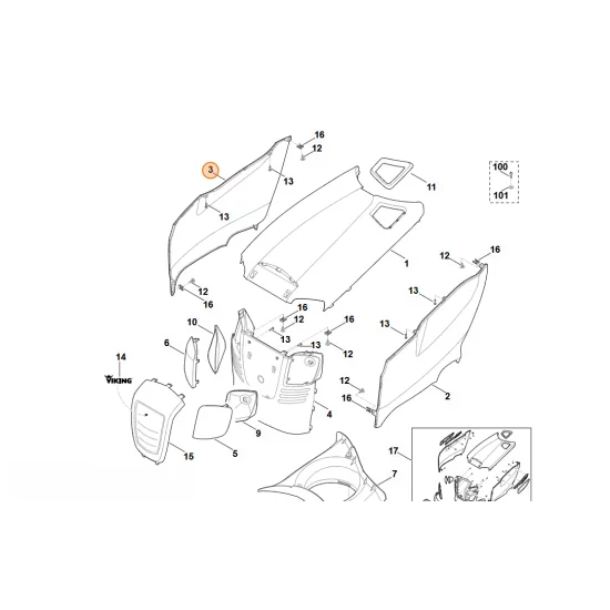 STIHL  pokrywa silnika, część boczna, str. prawa 6170 706 9805